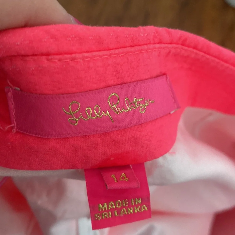 Lilly Pulitzer kaylie scalloped hem skort neon pink gold buttons side zip 14 - Picture 3 of 5